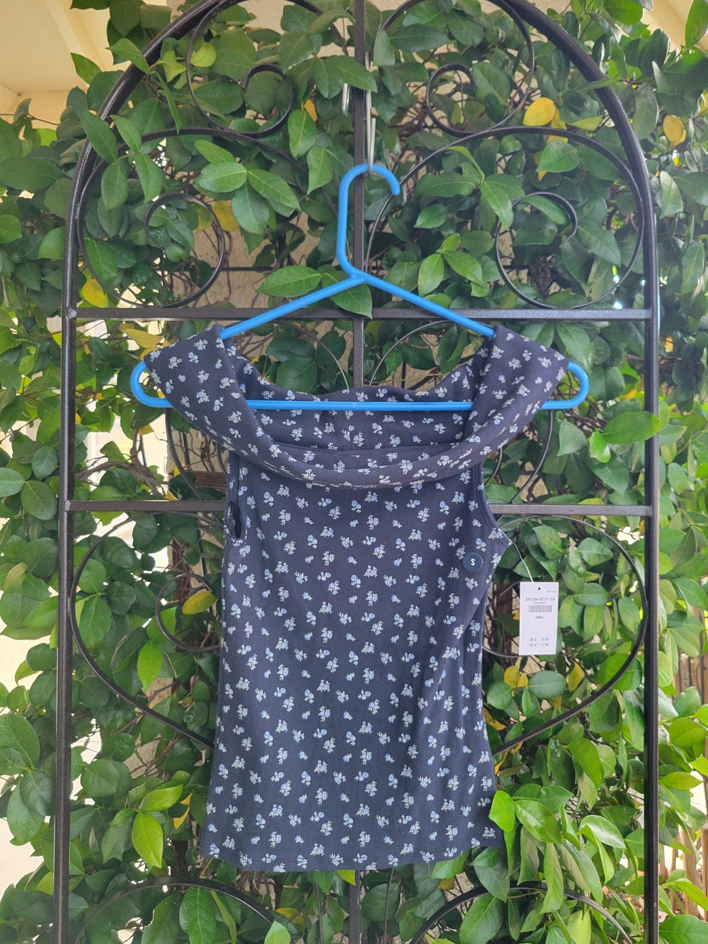 Hollister Navy Floral Off-Shoulder Tank